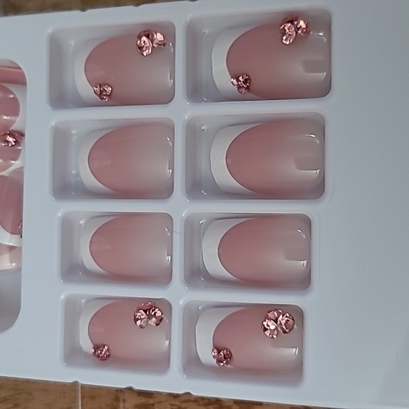 Pink Rhinestone French Manicure Press On Nails - Picture 1 of 13